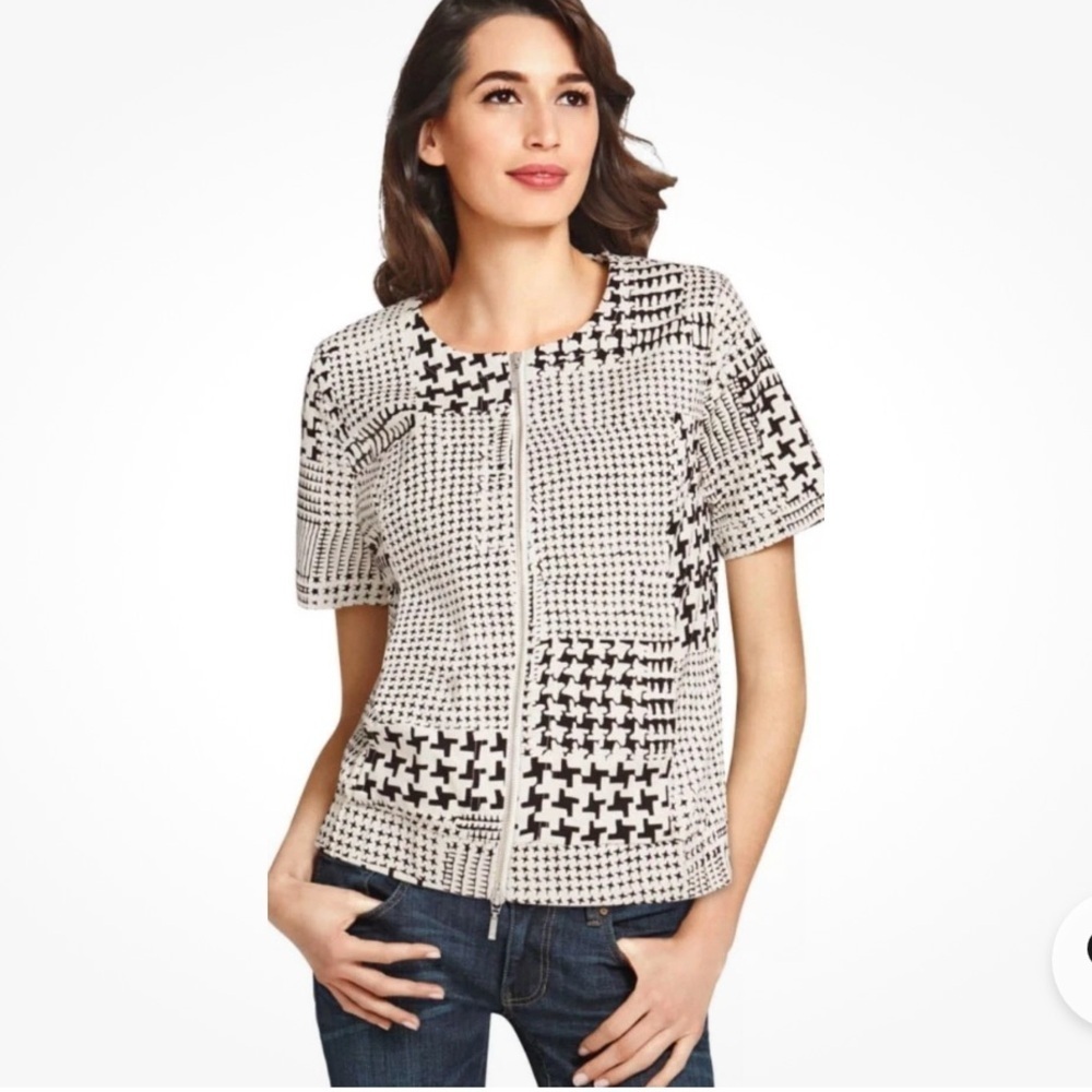 CAbi 931 SM Stretch Cotton Blend Houndstooth Top/Jacket NWT $108